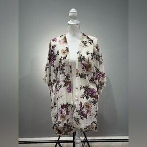 SALE! Cream Emory Park Floral Drapey Kimono Top Size L EUC
